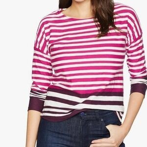 Joules Louise  Striped size 6 Scoop neck Rima button back casual blouse